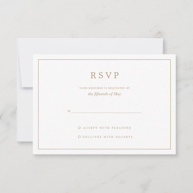 Elegant Minimalist Border Gold Wedding RSVP Card (Front)