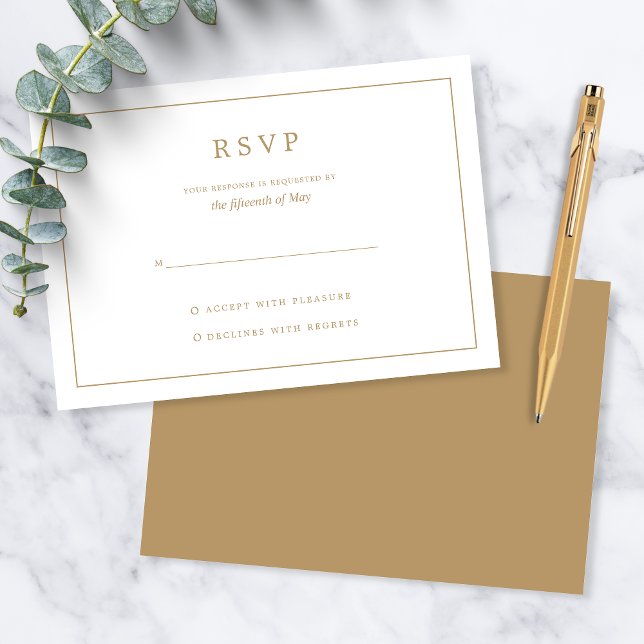 Elegant Minimalist Border Gold Wedding RSVP Card (Creator Uploaded)