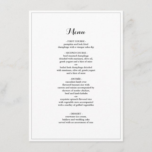Elegant Minimalist Border Wedding Dinner Menu (Front)
