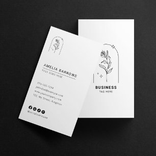 Elegant Minimalist Botanical Charm Black White Business Card