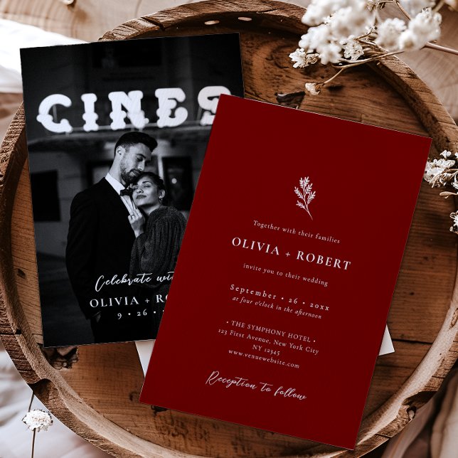 Elegant Minimalist Botanical Photo Wedding Invitation (Creator Uploaded)