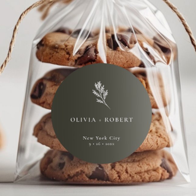 Elegant Minimalist Botanical Wedding Classic Round Sticker (Creator Uploaded)