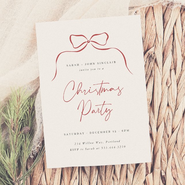 Elegant Minimalist Bow Christmas Holiday Party Invitation (Creator Uploaded)