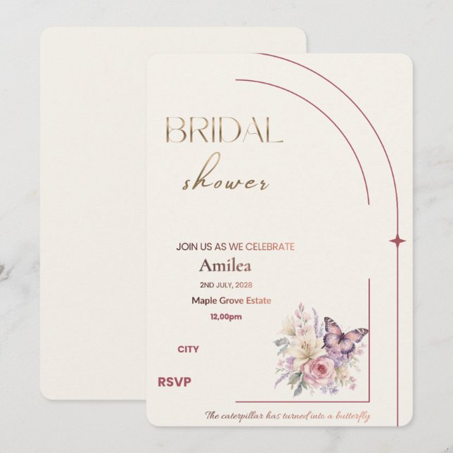 Elegant Minimalist Bridal Shower Invitation | Edit (Front/Back)