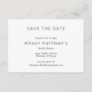 Elegant Minimalist Bridal Shower Save The Date Enclosure Card