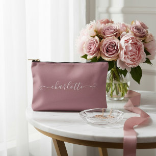 Elegant Minimalist Bridesmaid Name   Dusty Rose Accessory Pouch