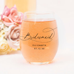Elegant Minimalist Bridesmaid Stemless Wine Glass