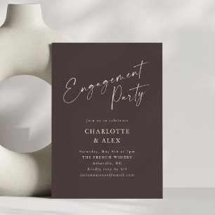 Elegant Minimalist Brown Script Engagement Party Invitation