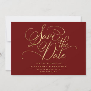 Elegant Minimalist Burgundy & Gold Wedding Save The Date