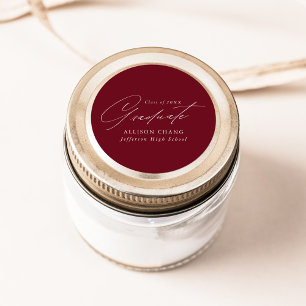 Elegant Minimalist Burgundy Graduation Classic Round Sticker