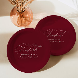 Elegant Minimalist Burgundy Graduation Paper Plate