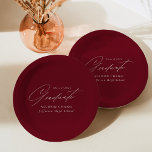Elegant Minimalist Burgundy Graduation Paper Plate<br><div class="desc">Elegant graduation paper plates featuring "Graduate" displayed in a beautiful white script with a burgundy background. Personalize the graduation plates by adding the graduate's name,  school name,  and graduation year. The personalized graduation paper plates are perfect for both high school and college graduation parties.</div>