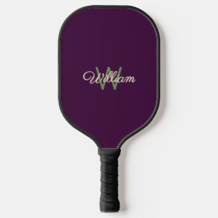 Elegant Minimalist Burgundy Green Monogrammed Pickleball Paddle