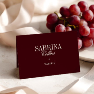 Elegant Minimalist Burgundy Wedding Place Card