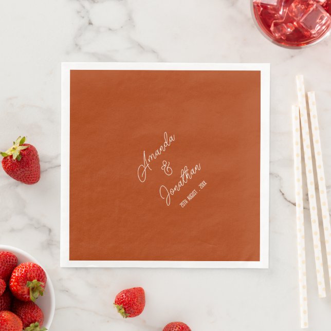 Elegant Minimalist Burnt Orange and White Wedding Napkin (Insitu)
