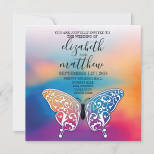 Elegant Minimalist Butterfly and Sunset Design Invitation