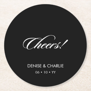 Elegant Minimalist Calligraphy Black Wedding Round Paper Coaster