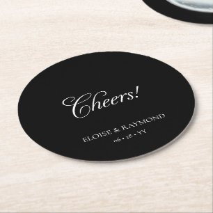 Elegant Minimalist Calligraphy Black Wedding Round Paper Coaster