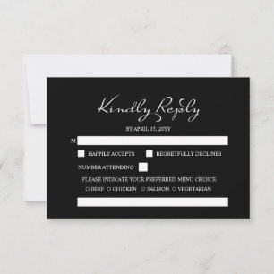 Elegant Minimalist Calligraphy Black Wedding RSVP Card