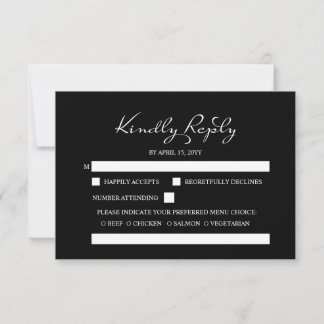 Elegant Minimalist Calligraphy Black Wedding RSVP Card