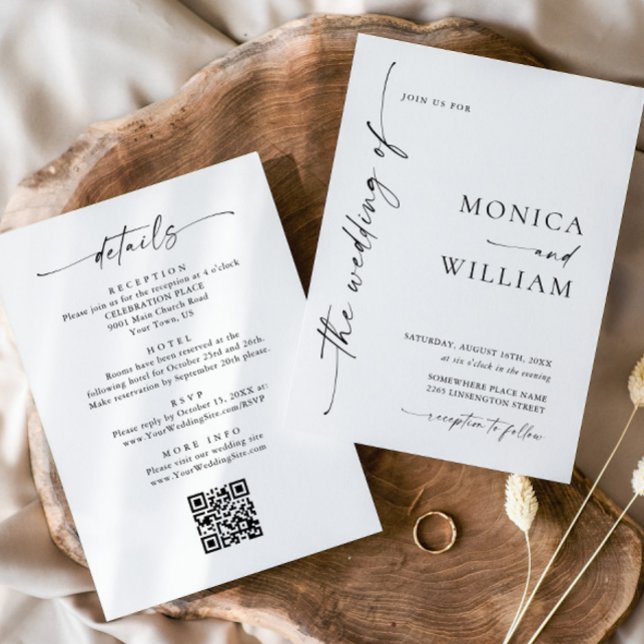 Elegant Minimalist Calligraphy Black White Wedding Invitation (Creator Uploaded)