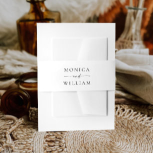 Elegant Minimalist Calligraphy Black White Wedding Invitation Belly Band