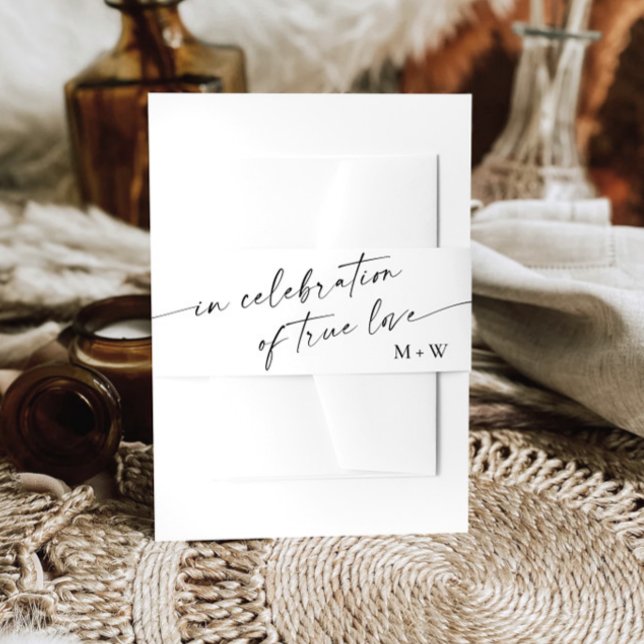 Elegant Minimalist Calligraphy Black White Wedding Invitation Belly Band (Creator Uploaded)