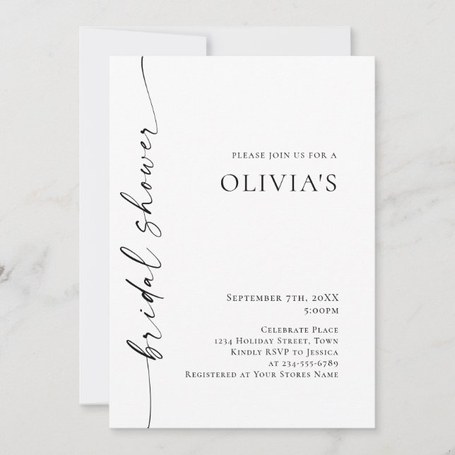 Elegant Minimalist Calligraphy Bridal Shower Photo Invitation (Front)