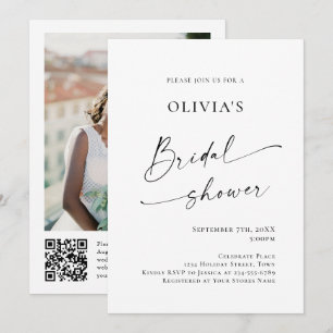Elegant Minimalist Calligraphy Bridal Shower Photo Invitation