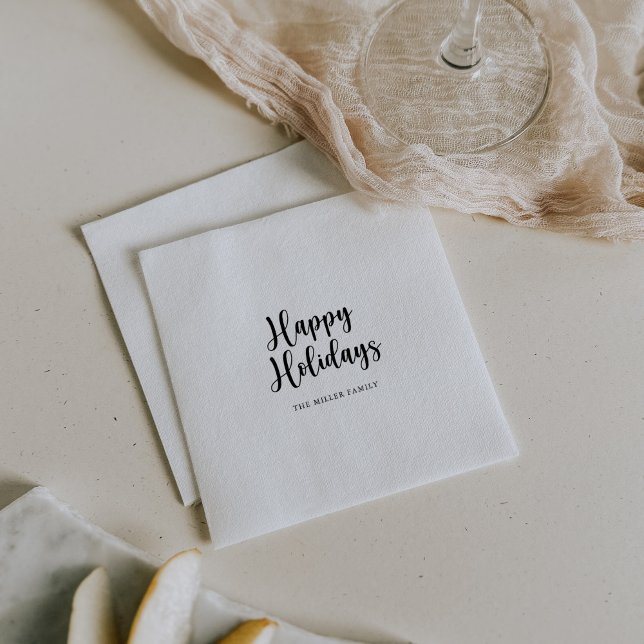 Elegant Minimalist Calligraphy Happy Holidays Napkin (Creator Uploaded)