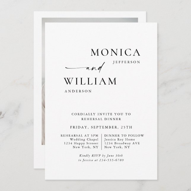 Elegant Minimalist Calligraphy Rehearsal Dinner Invitation (Front/Back)