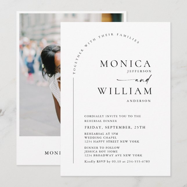 Elegant Minimalist Calligraphy Rehearsal Dinner Invitation (Front/Back)