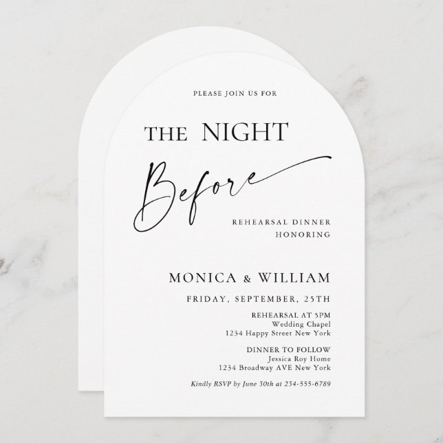 Elegant Minimalist Calligraphy Rehearsal Dinner Invitation (Front/Back)
