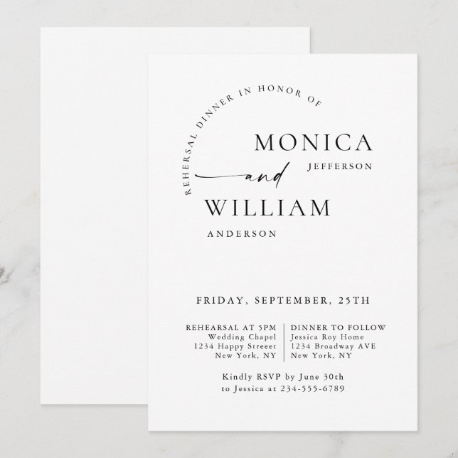 Elegant Minimalist Calligraphy Rehearsal Dinner Invitation (Front/Back)