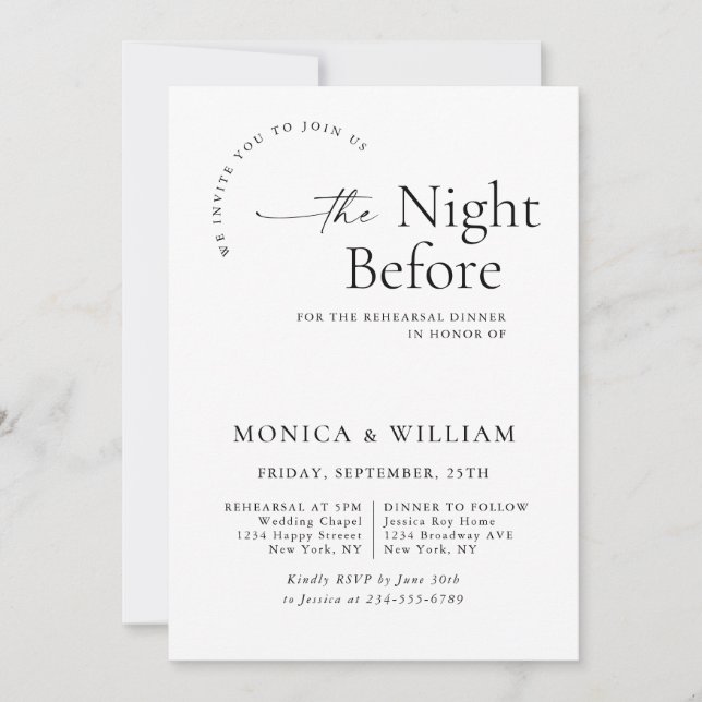 Elegant Minimalist Calligraphy Rehearsal Dinner Invitation (Front)