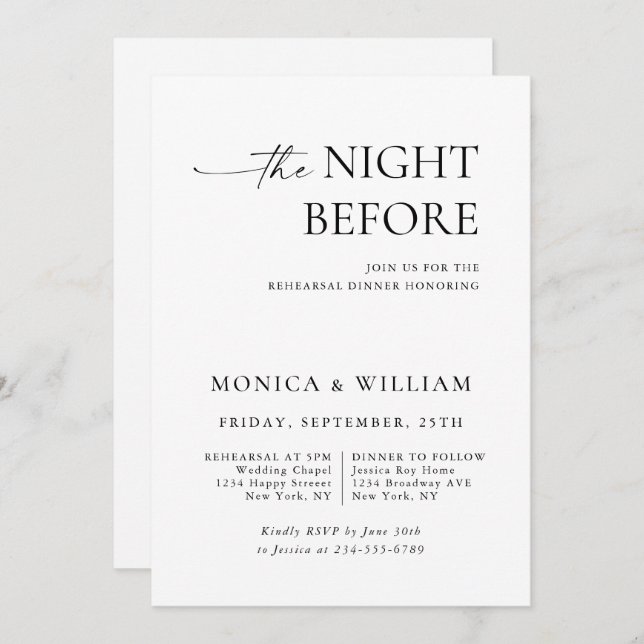 Elegant Minimalist Calligraphy Rehearsal Dinner Invitation (Front/Back)