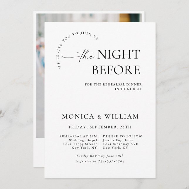 Elegant Minimalist Calligraphy Rehearsal Dinner Invitation (Front/Back)