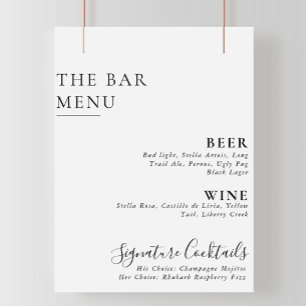 Elegant Minimalist Calligraphy Wedding Bar Menu Poster