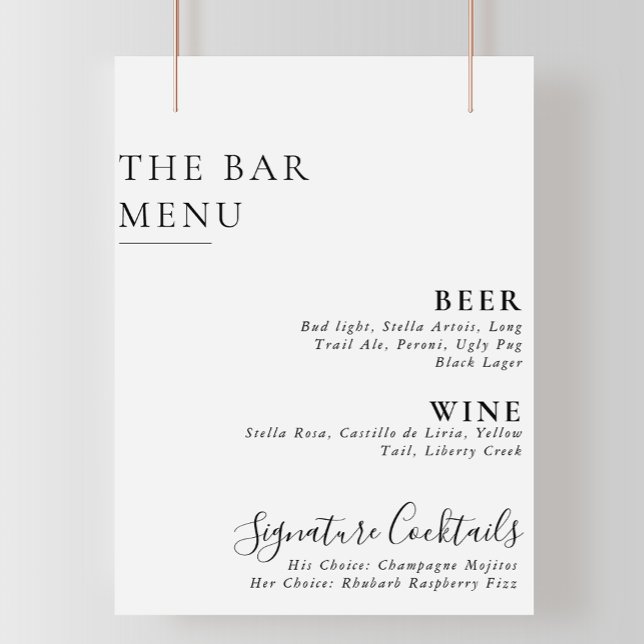 Elegant Minimalist Calligraphy Wedding Bar Menu Poster (Creator Uploaded)