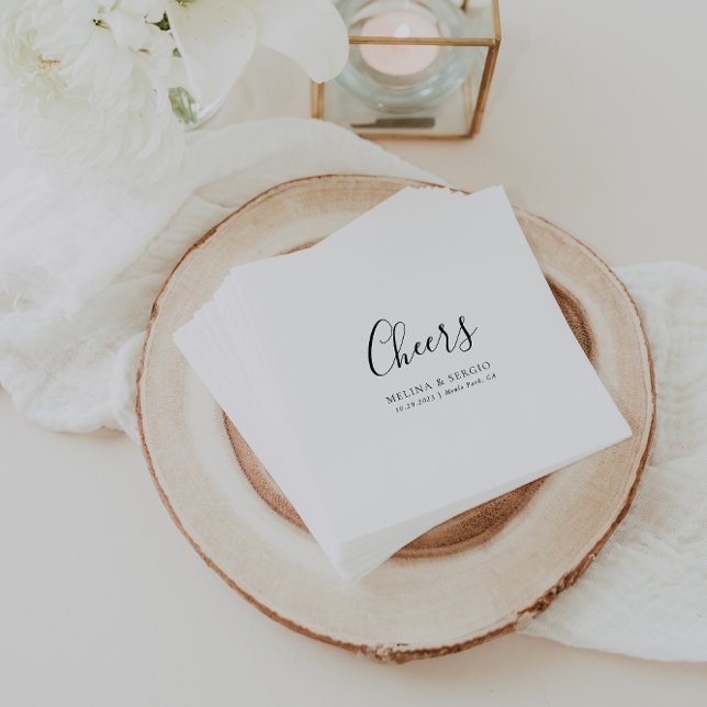 Elegant Minimalist Calligraphy Wedding Cheers Napkin (Creator Uploaded)