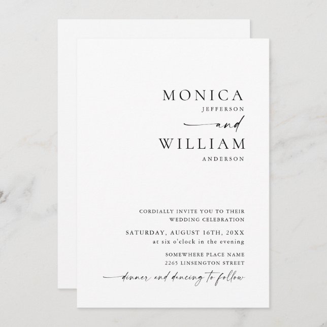 Elegant Minimalist Calligraphy Wedding Invitation (Front/Back)