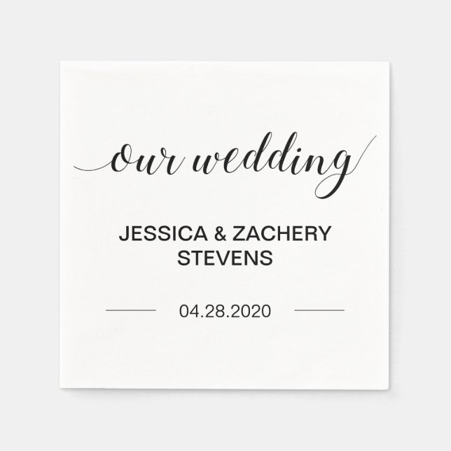 Elegant Minimalist Calligraphy Wedding Napkin (Front)
