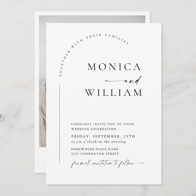 Elegant Minimalist Calligraphy Wedding Photo  Invitation (Front/Back)