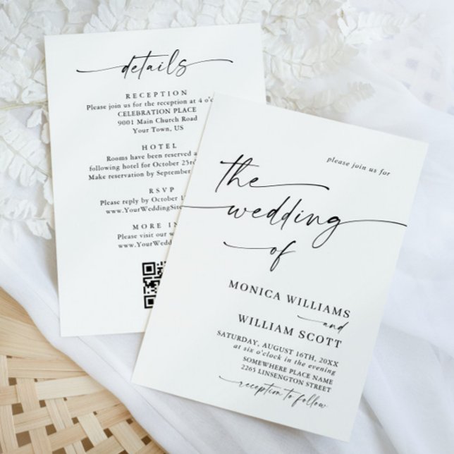 Elegant Minimalist Calligraphy Wedding QR code Invitation (Creator Uploaded)