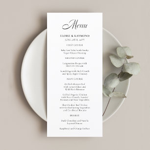 Elegant Minimalist Calligraphy White Wedding Menu