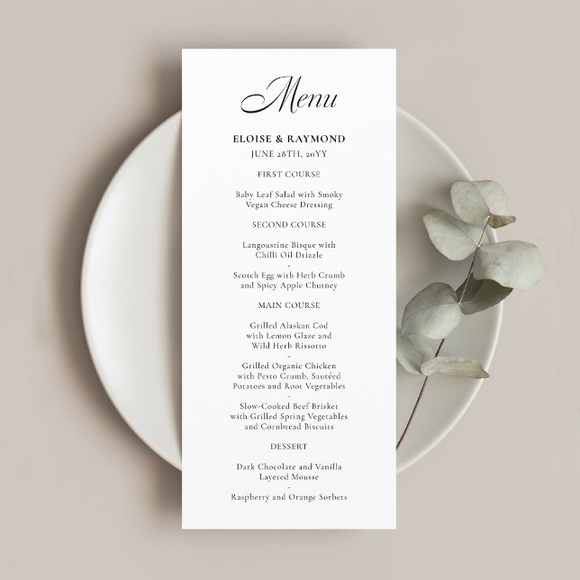 Elegant Minimalist Calligraphy White Wedding Menu (Creator Uploaded)