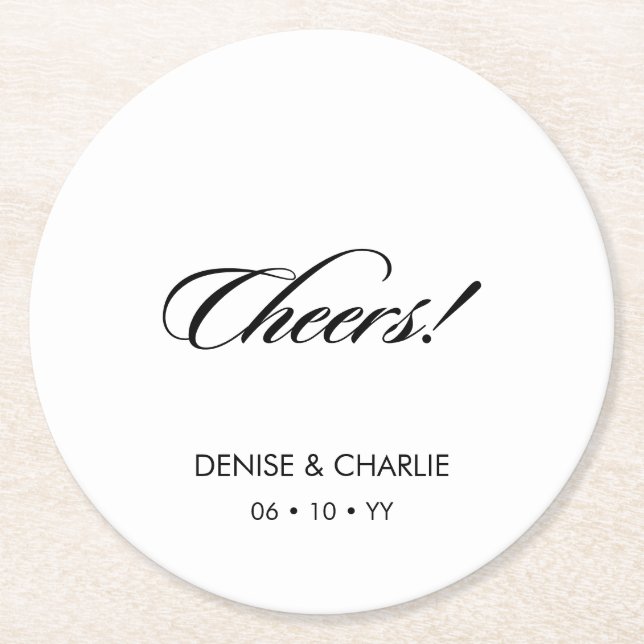 Elegant Minimalist Calligraphy White Wedding Round Paper Coaster (Front)