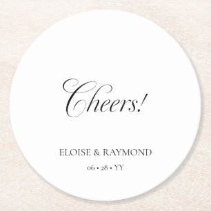 Elegant Minimalist Calligraphy White Wedding Round Paper Coaster