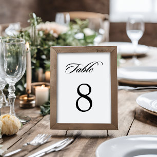 Elegant Minimalist Calligraphy White Wedding Table Number