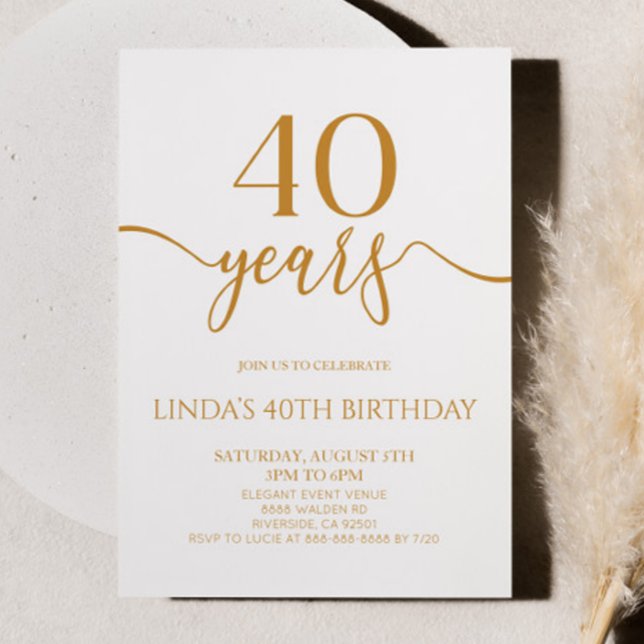 Elegant Minimalist Champagne 40th Birthday Party Invitation (Creator Uploaded)